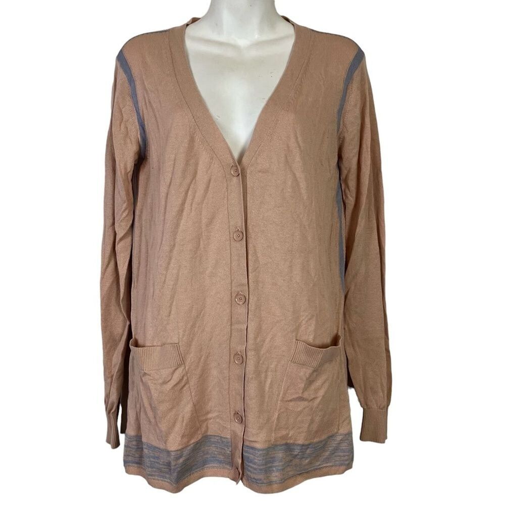 CABI LUCY 5288 Peach Long Line Thin Button Up Cardigan Sweater V Neck Preppy S